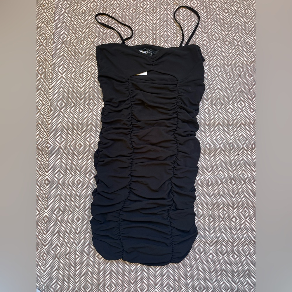 Forever 21 Black Ruched Mini Dress with Spaghetti Straps